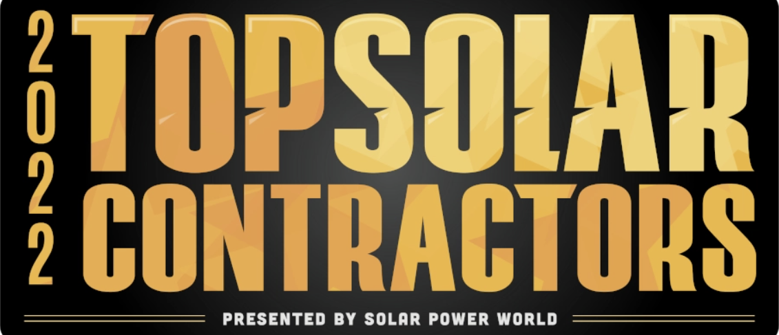 Top Solar Contractor Solar Power World 2022 award.