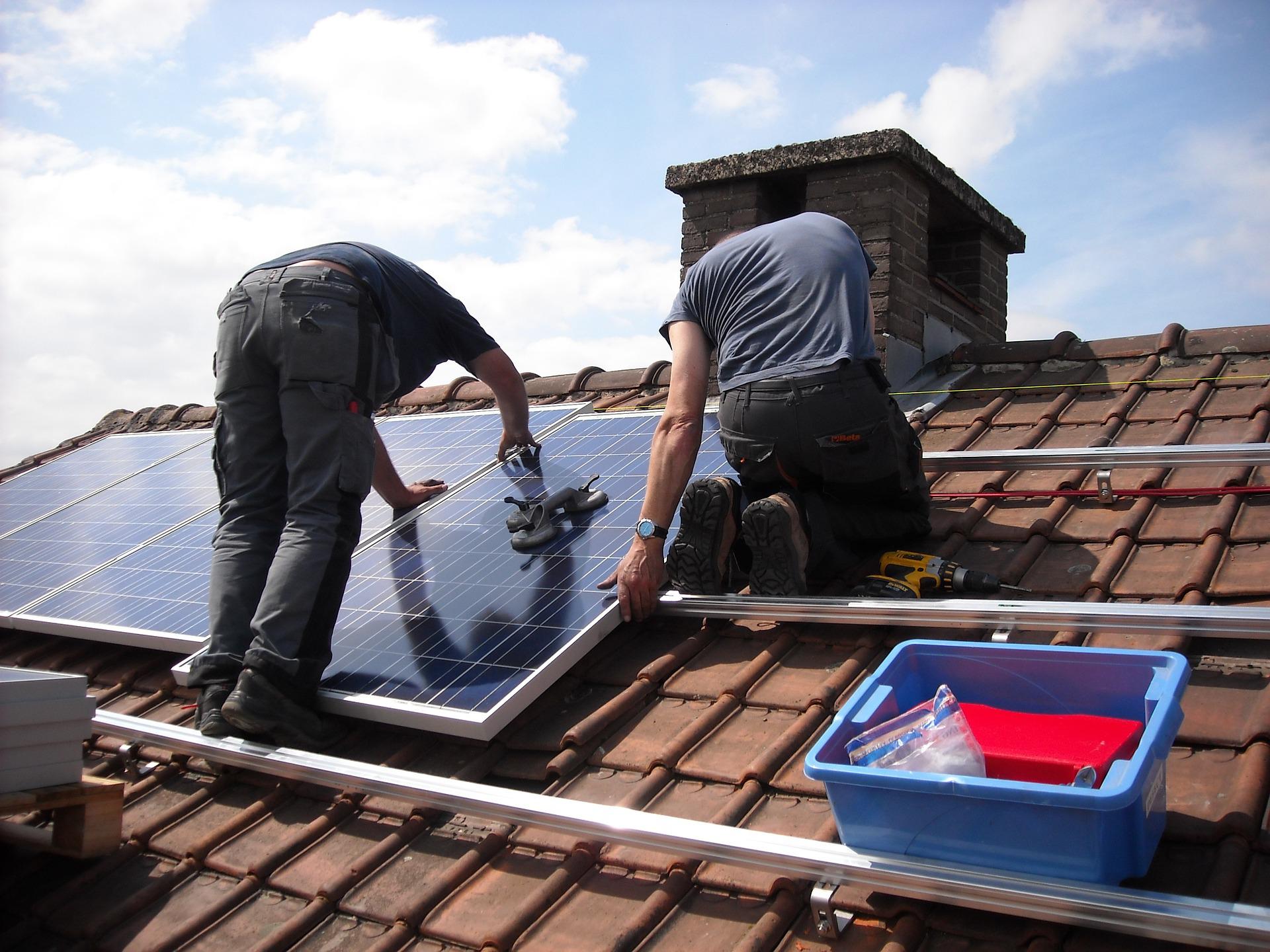 Solar panel installation on roof